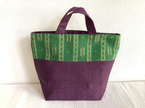 伝統織物のトップブランド塩沢織　麻絹 トートバッグD50 3枚目の画像