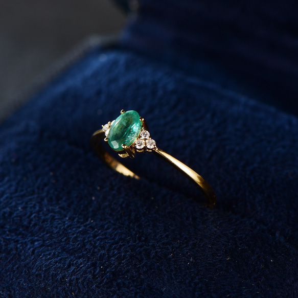 天然ダイヤモンド付きエメラルドリングk18 指輪・リング パール大好き  