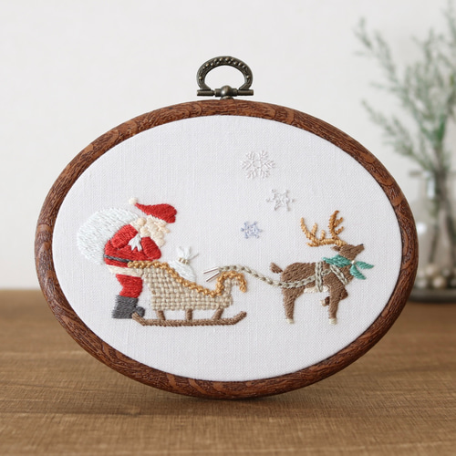クリスマス刺繍ファブリックパネル 刺繍パネル「クリスマスツリー」ファブリックパネル 手刺繍
