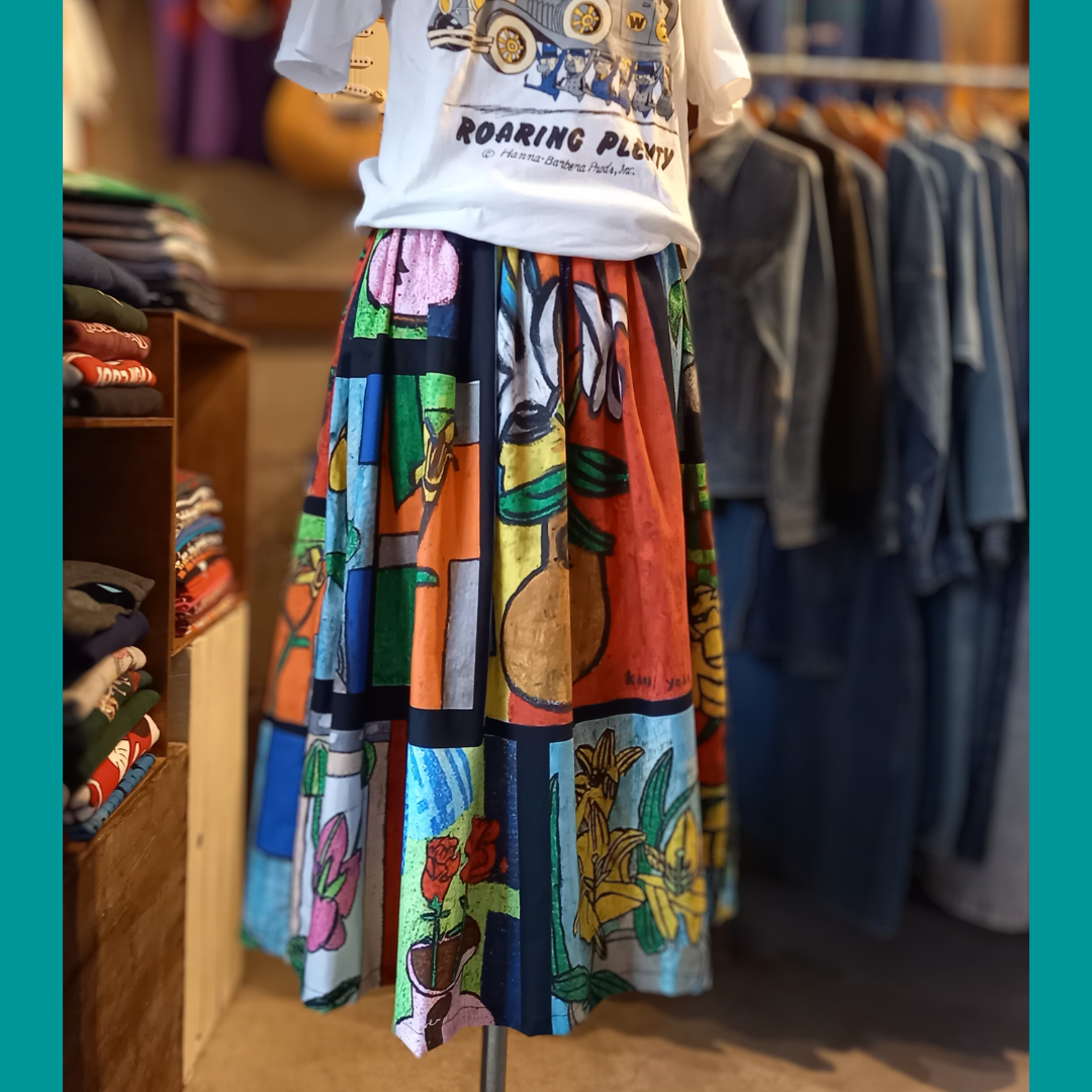 オリジナル生地　ギャザースカートA　ウェルフェアトレード　個性的　古着コーデ　ロングスカート