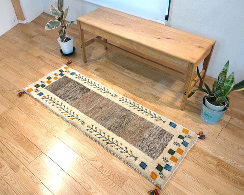 ペルシャ ギャッベ ランナー中 143×50 アイボリー ヤギ ペルシャ