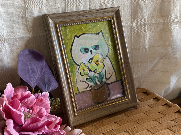 絵画 。壁掛け絵原画【美しい花束を整えた少女は2匹のシャム猫と遊んでいる】 絵画。壁掛け絵原画手描き【春と甘いデートを楽しむ可愛い猫たち