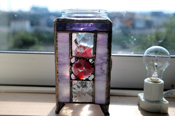 ステンドグラス・紫のアロマランプ 2枚目の画像