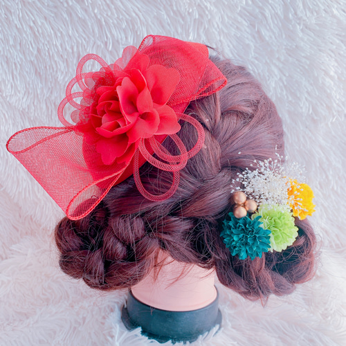 カラフル♡フラワー 水引 ヘッドパーツ 髪飾り 結婚式 成人式 前撮り