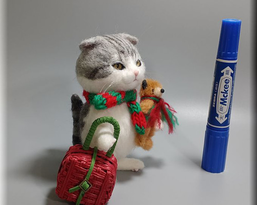 羊毛フェルト 猫 旅猫さん サバシロ猫さん サバ白 ねこ ネコ 猫