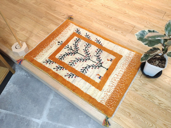 秋の目玉品】ペルシャ ギャッベ 玄関マット 88×60 アイボリー