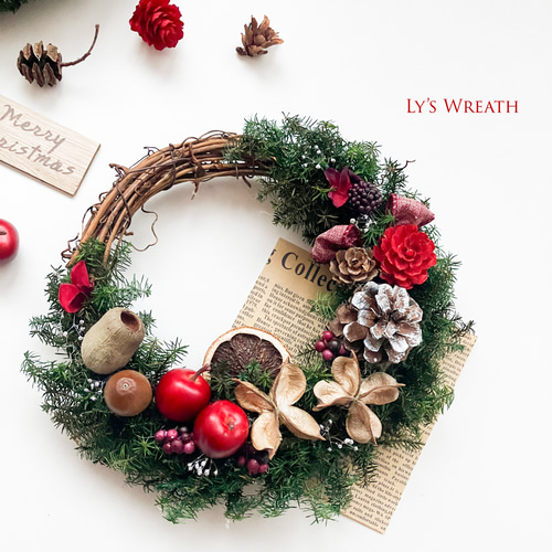 森の木の実のクリスマスリース ドライフラワー Ly's Wreath リーズ