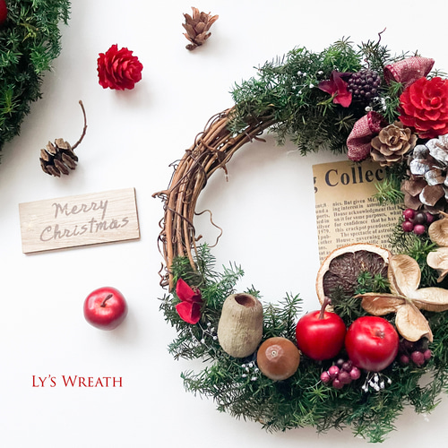 木ノ実のリース オールシーズン飾れる北欧の森の木の実のリース28cm（新作＊受注制作