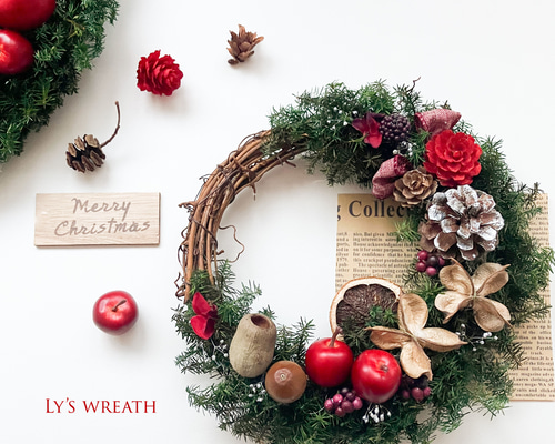 森の木の実のクリスマスリース ドライフラワー Ly's Wreath リーズ