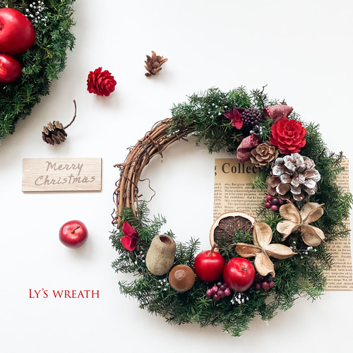 森の木の実のクリスマスリース ドライフラワー Ly's Wreath リーズ