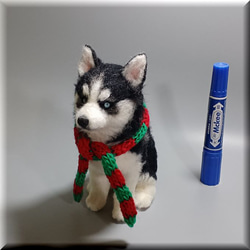 羊毛フェルト　犬　シベリアンハスキー　いぬ　イヌ　犬フィギュア　クリスマス 6枚目の画像