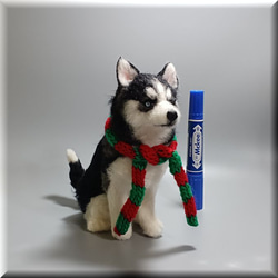 羊毛フェルト　犬　シベリアンハスキー　いぬ　イヌ　犬フィギュア　クリスマス 9枚目の画像