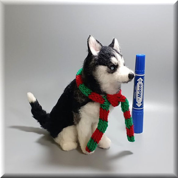 羊毛フェルト　犬　シベリアンハスキー　いぬ　イヌ　犬フィギュア　クリスマス 2枚目の画像