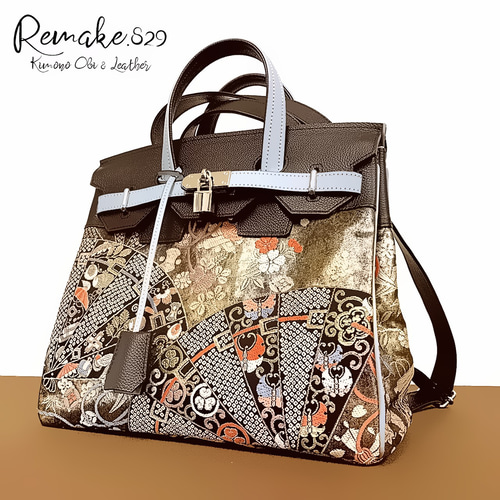 帯リメイクリュック 3-46 SOLD◇30サイズ◇2wayリュック◇着物帯と本革のリメイク◇remake