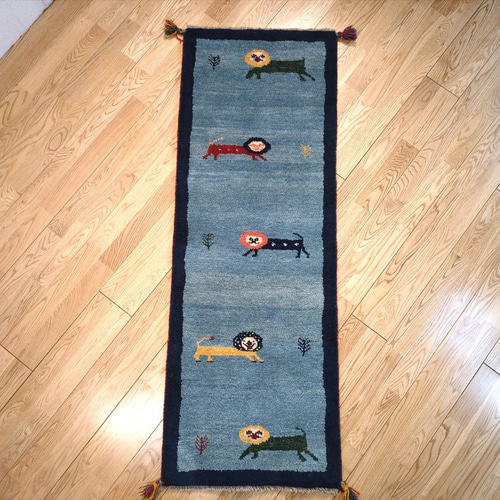 秋の目玉品】ペルシャ ギャッベ ランナー中 145x53cm 青色 藍色