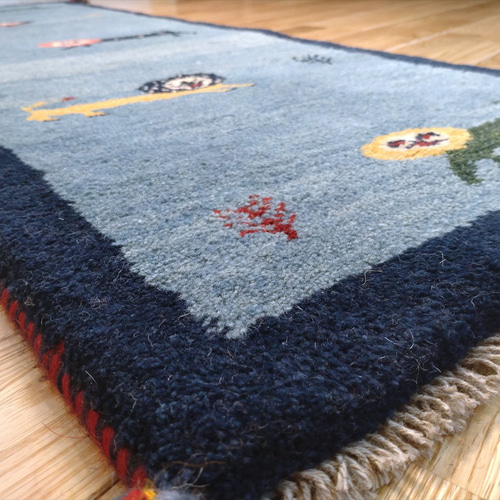 秋の目玉品】ペルシャ ギャッベ ランナー中 145x53cm 青色 藍色