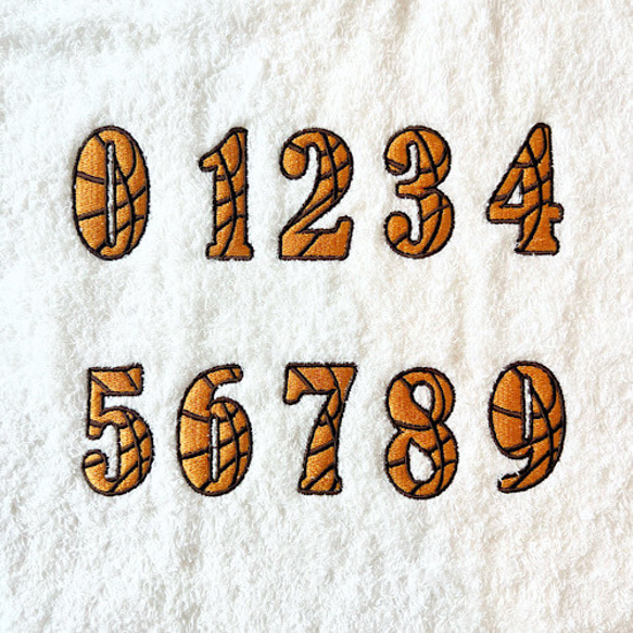 刺繍　名入れ　フェイスタオル　バスケットボールフォント　　数字　背番号　泉州タオル 4枚目の画像