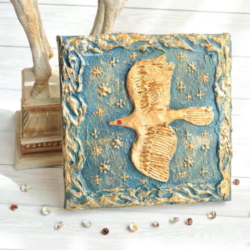 Creema限定！】「宇宙の時間旅行」鳥のテクスチャーアート 壁掛け