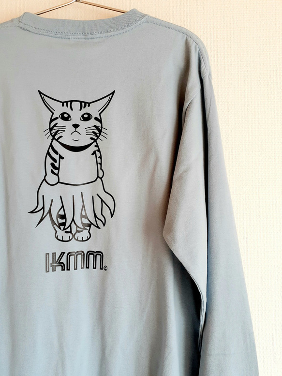 《長袖Tシャツ》IKAMIMI猫　アシッドブルー　ユニセックス（男女兼用） 1枚目の画像