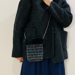 送料込】ビーズバッグ「Crystal」ブルー☆巾着袋付き