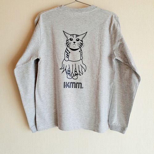 HARE　猫　キャット　カットソー　長袖　オーバーサイズ　ユニセックス 長袖Tシャツ》IKAMIMI猫 アッシュ ユニセックス（男女兼用） T