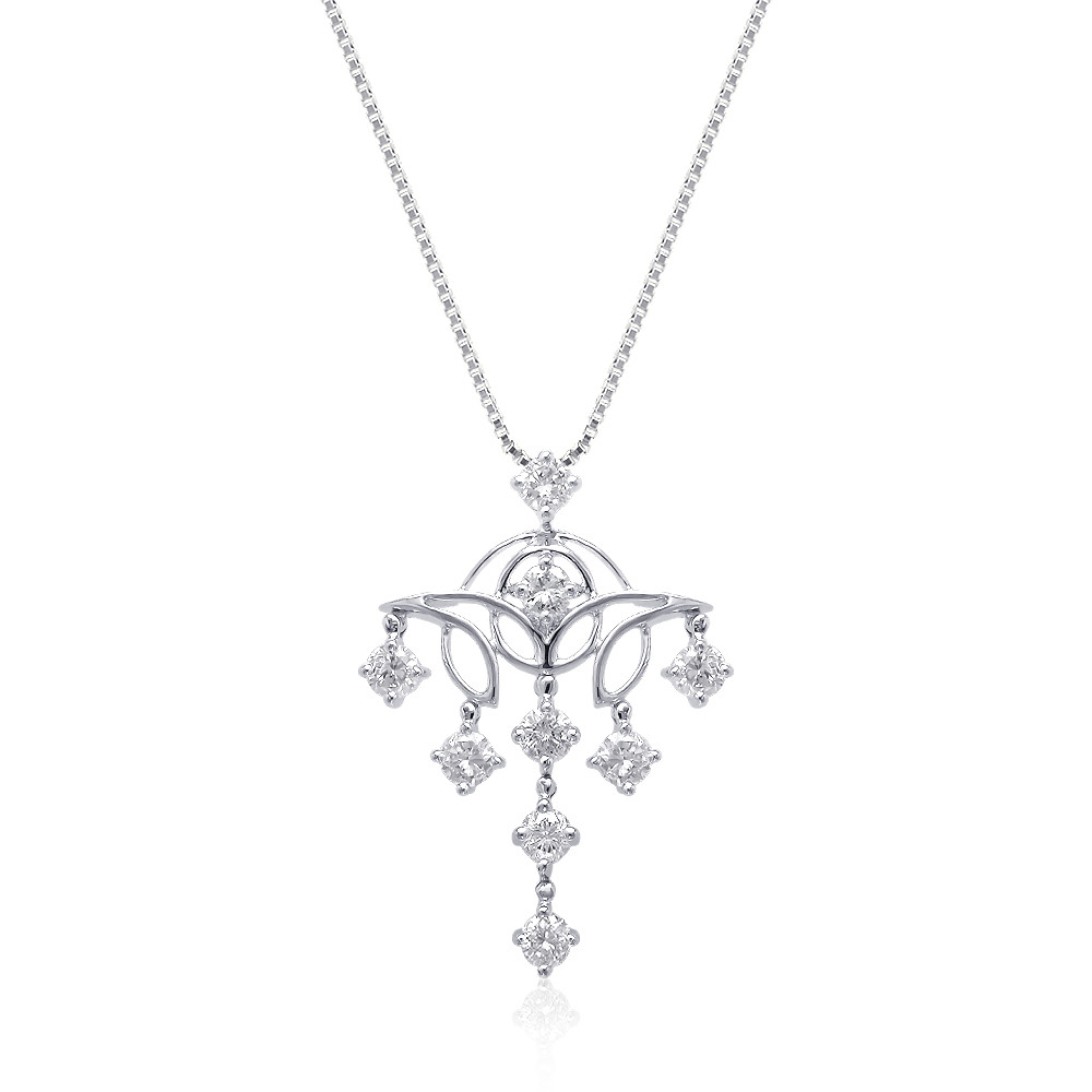 【現品限り特価】K18ホワイトゴールド 天然 ダイヤモンド トータル １カラット シャンデリア モチーフ ネックレス