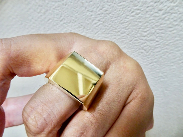 ゴールド印台リング•レトロ真鍮リング•真鍮印台リング•ハンドメイド•ジャンク品 仁尾彫金『ドルマーク、プレート、ゴールド印台リング
