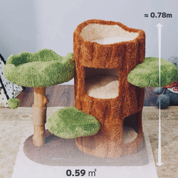 【木にのる】ベッド付きキャットタワー 無垢材 北欧風天然木 添え置き（翌日発送可能） 7枚目の画像