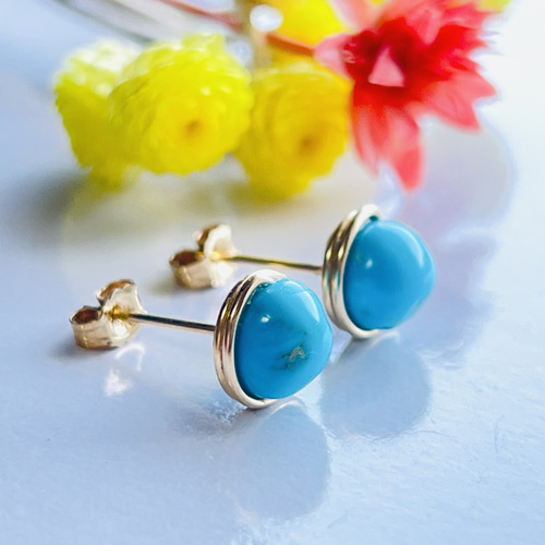 ターコイズ 1粒ピアス 14kgf スリーピングビューティー 誕生石 12月