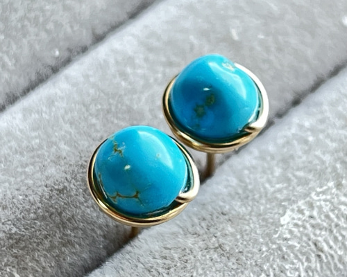 ターコイズ 1粒ピアス 14kgf スリーピングビューティー 誕生石 12月