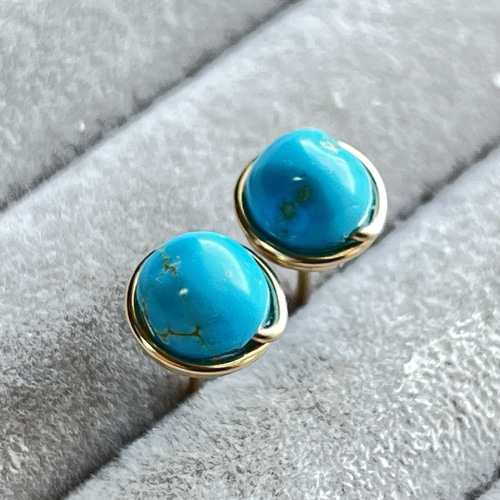 ターコイズ 1粒ピアス 14kgf スリーピングビューティー 誕生石 12月