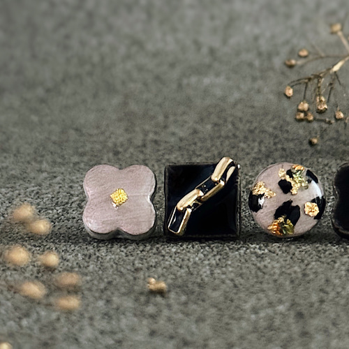 ブラック ブラウン プラチナ 美濃焼 花 小ぶり ピアス イヤリング 陶器