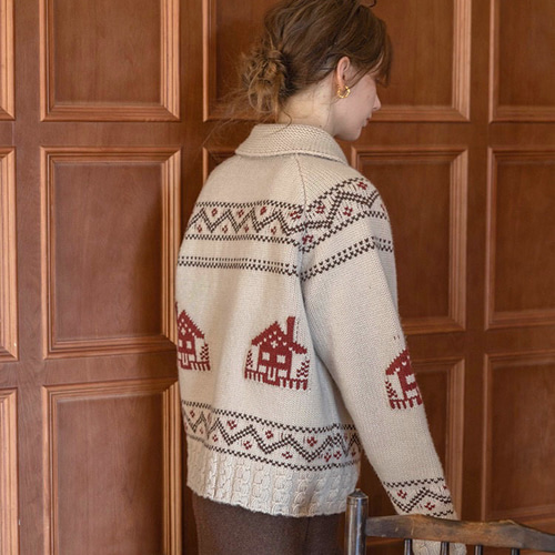 2色 ノルディック柄編み 暖かいウールのセーター/カーディガン 