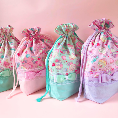 訳あり】巾着袋 ユニコーン ハート ピンク 女の子 給食袋 お着替え袋 うれ 