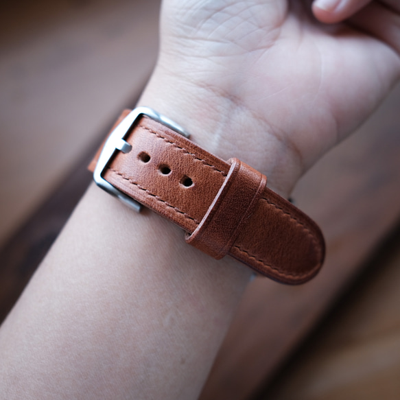 -訂製- Horween Dublin 英國棕系列 錶帶訂製 雙層 apple watch 第5張的照片