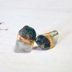 Earth◆地球のいろ／Chrysocolla×Prehnite＊金継ぎピアス／L size 2枚目の画像