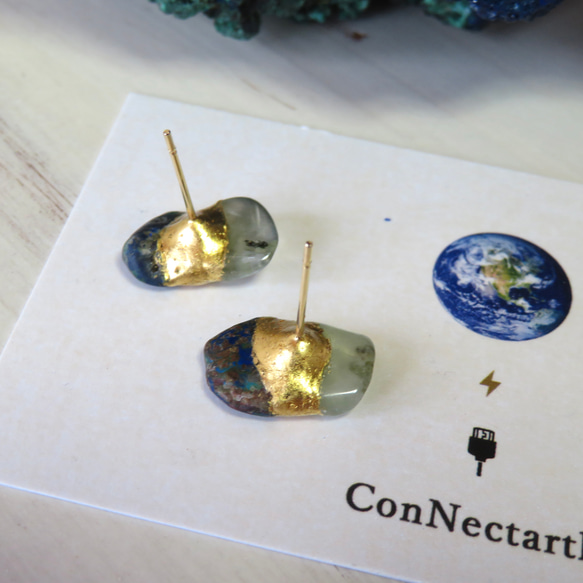 Earth◆地球のいろ／Chrysocolla×Prehnite＊金継ぎピアス／L size 8枚目の画像