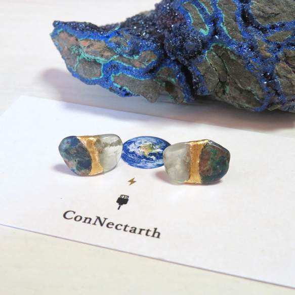 Earth◆地球のいろ／Chrysocolla×Prehnite＊金継ぎピアス／L size 4枚目の画像