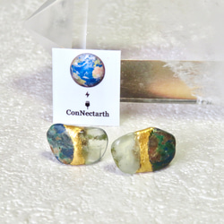 Earth◆地球のいろ／Chrysocolla×Prehnite＊金継ぎピアス／L size 5枚目の画像