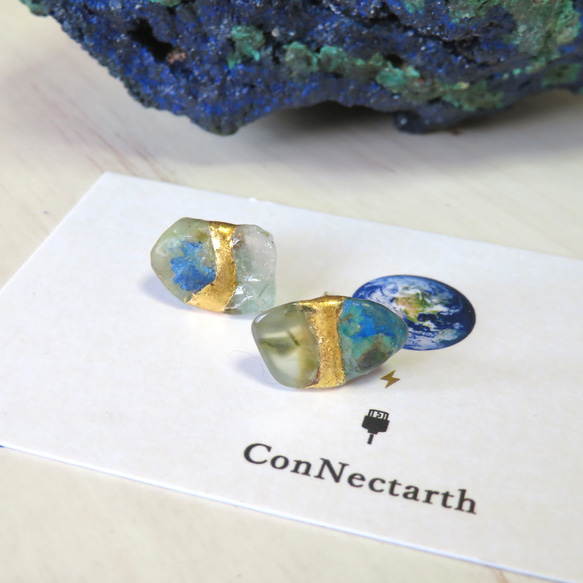 Earth◆地球のいろ／Chrysocolla×Prehnite＊金継ぎピアス／L size 2枚目の画像