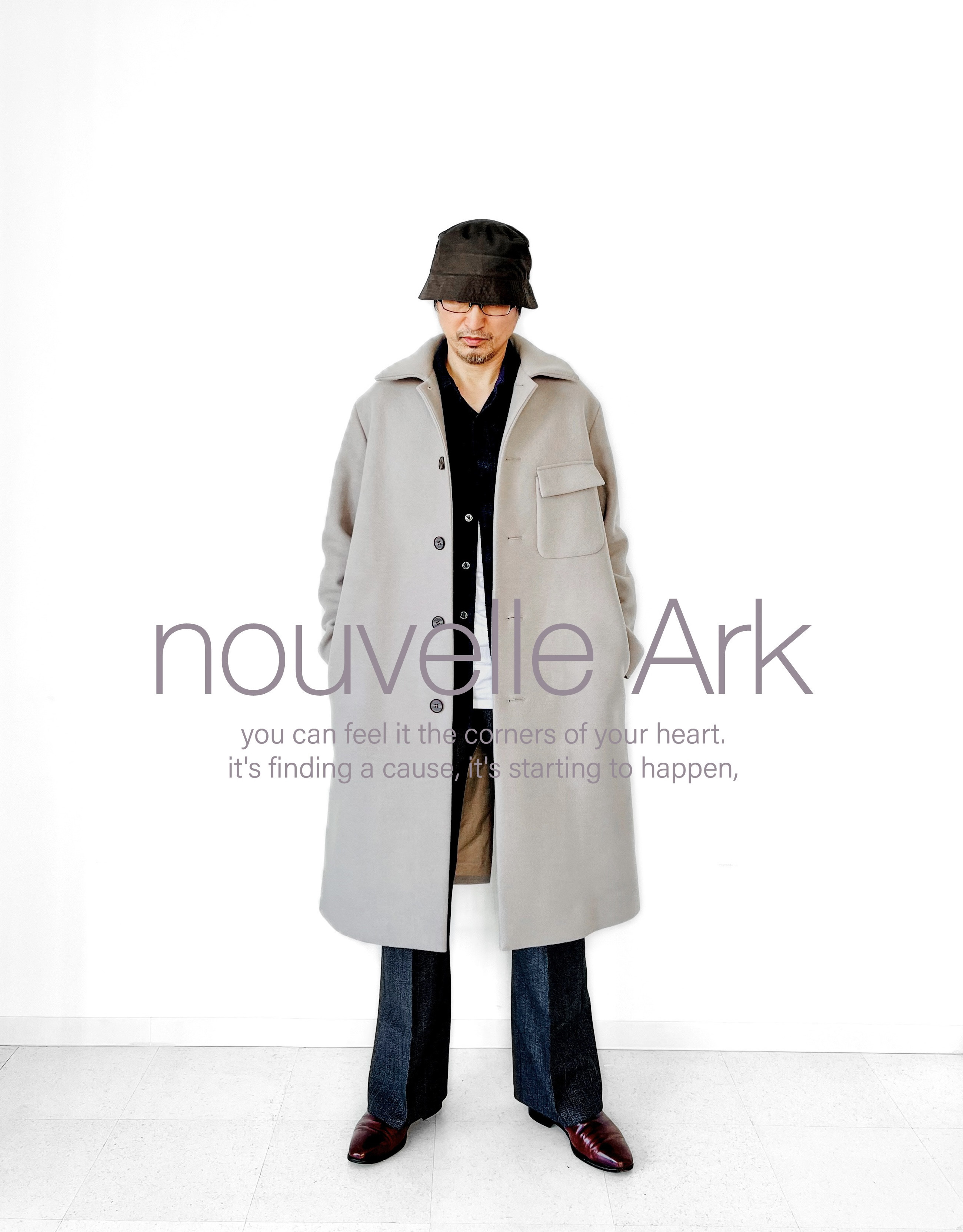 最上質ジロンラムウール素材使用　Hライン  ステンカラー ロングコート