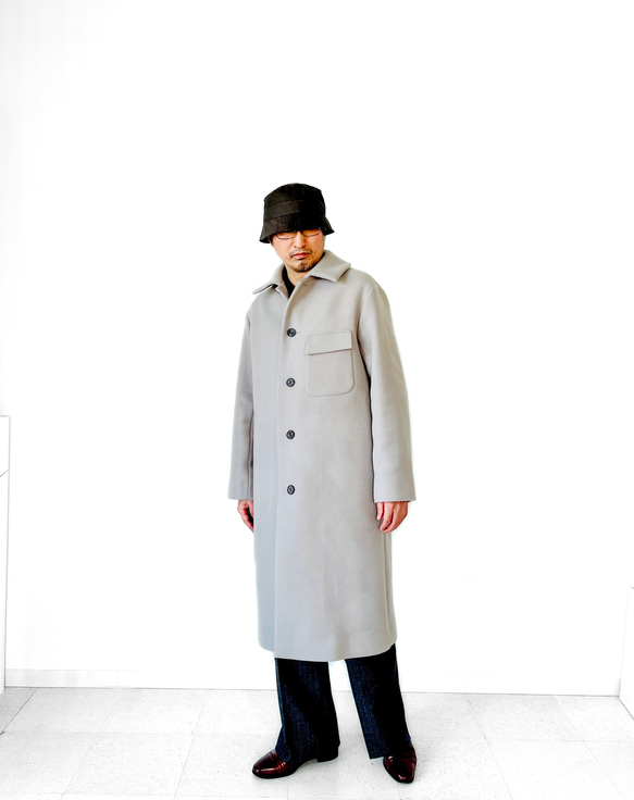 最上質ジロンラムウール素材使用　Hライン  ステンカラー ロングコート 13枚目の画像