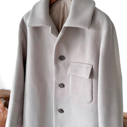 最上質ジロンラムウール素材使用　Hライン  ステンカラー ロングコート 8枚目の画像