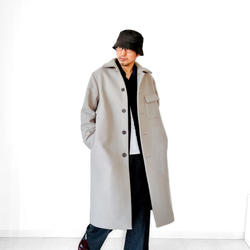 最上質ジロンラムウール素材使用　Hライン  ステンカラー ロングコート 19枚目の画像