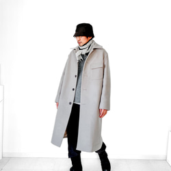 最上質ジロンラムウール素材使用　Hライン  ステンカラー ロングコート 18枚目の画像