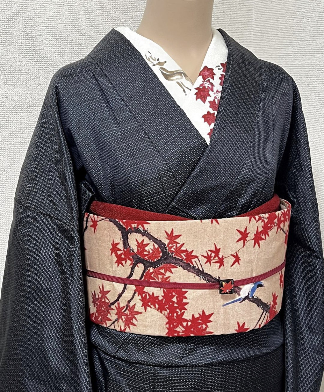 青赤黄 紅葉柄着物 正絹美品 昭和アンティーク希少1点もの良品お値下げ 紅絹(もみ) Vol.1 アンティーク&リサイクルでキモノはじめ