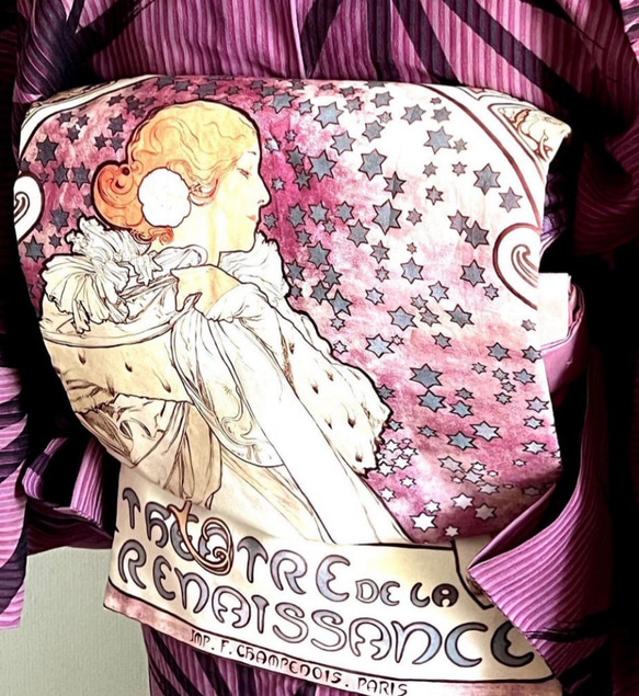 再出品! ミュシャ「椿姫」名古屋帯 和装小物(帯・半襟) 創作 再出品! ミュシャ「椿姫」名古屋帯 和装小物(帯・半襟) 創作