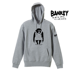 【バンクシー8.4oz/フード】二本足で立つ猿袖プリントパーカー面白い おもしろい プレゼント 男女兼用 banksy 1枚目の画像