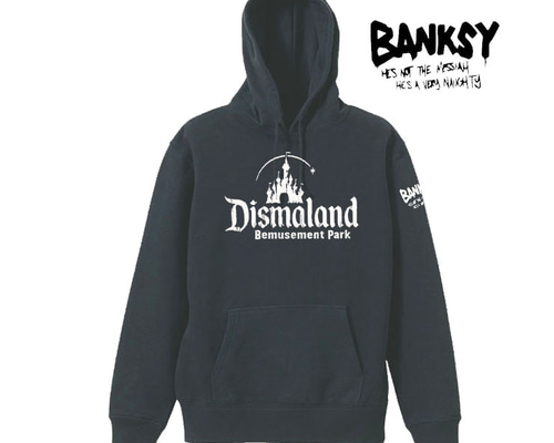 バンクシー8.4oz/フード】ディズマランド袖プリントパーカー面白い