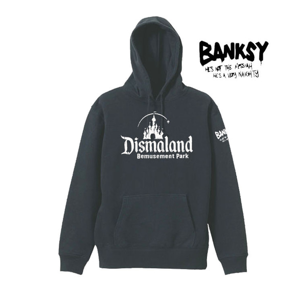 【バンクシー8.4oz/フード】ディズマランド袖プリントパーカー面白い おもしろい プレゼント 男女兼用 banksy 1枚目の画像